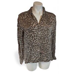 Splendid Leopard Print Blouse Fall 25 Button Front Long Sleeve Shirt Sz S